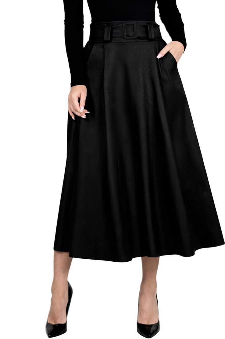 Mississhop Damen A-Linien Rock mit Gürtel – Kunstleder