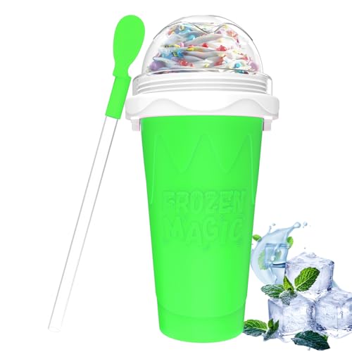 Slushie Maker Cups, Magic Quick Frozen Smoothies Cup for Homemade Milk Shake Ice Cream Maker, Cooling Cup, Double Layer Squeeze Slushy Maker Cup, Birthday Gifts for Friends,Family (Green)