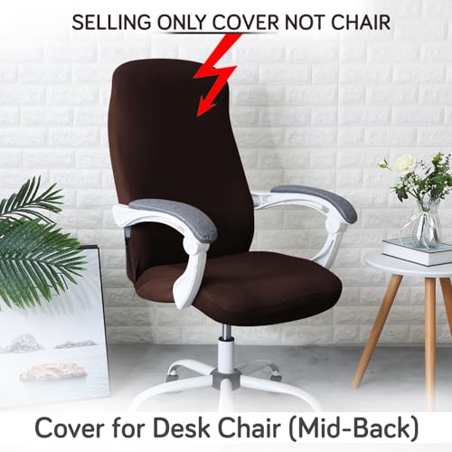 Image of HOKIPO 'SereneSolids' 140 GSM Office Chair Cover for Desk Chair (Mid-Back) - Stretchable Fabric, Washable, Durable & Anti-Slip - Fits Mid-Back Office Chairs, Coffee (AR-5221-CFE-M)