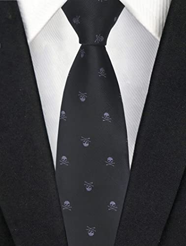 Men's Novelty Tie Repp Grey Skull Black Vintage Cool Dead Skulls Head Jacquard Woven Necktie #TOP1
