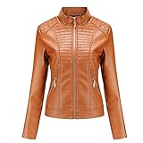 Material: Kunstleder. Starstreetcom Damen-Lederjacke, langärmelig, einfarbig, kurz, eng anliegend, Wintermäntel Gr. 36, braun
