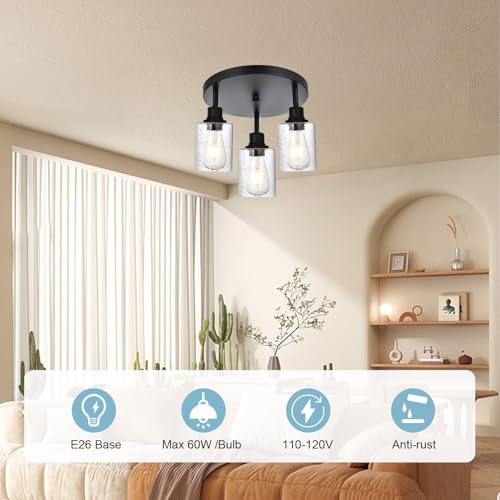 Image of 3 Light Modern Track Lighting with Flexibly Rotatable Light Head, Black Track Lighting Fixtures Ceiling Industrial Kitchen Round Ceiling Spotlight for Home Dorm Dining Room Hallway Closet