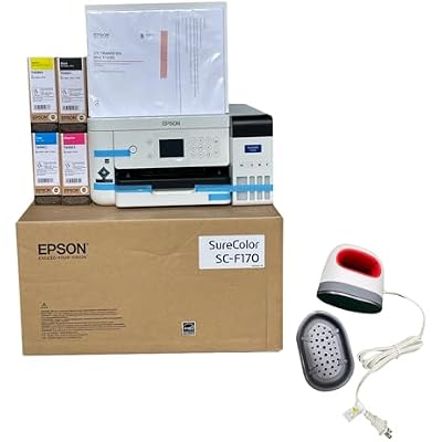 Epson F170 Cartridge-Free eco Supertank Sublimation Color Printer Starter Bundle. Free Mini Iron Heat Press Machine, 8.5x 11 10 Sheets Free Sublimation Paper and 1 Heat Resistant Tape.
