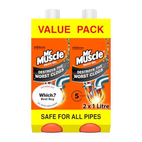 Mr Muscle Desbloqueador de Drenaje, Limpiador de Fregadero, Gel de Acción Rápida, Disuelve Obstrucciones, Funciona 3 Veces Mejor Que el Blanqueador, Seguro Para Todas las Tuberías