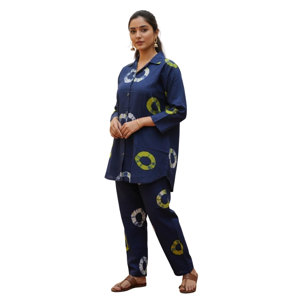 Women's Navy Blue Printed Co-Ord Set, Cotton Shirt and Pant, Casual Lounge Wear for Daily Wear, Office, Travel-picture-26