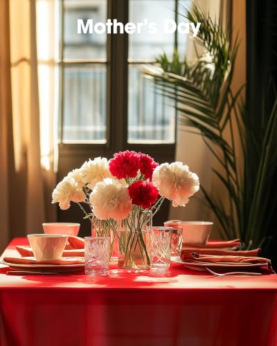 Image of Pureegg Plastic Table Cloth Disposable 10 Pack, 54 x 108 Inch Table Cloths, Valentines Day, Thanksgiving, Christmas Decorations, Fall Tablecloths, Rectangle, Plastic Cover, Leakproof & Sturdy, Red
