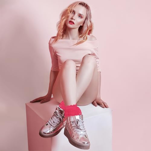 Geyoga 3 Pairs Women Heart Ruffle Socks Lace Frilly Ankle Comfortable Cotton Princess Lolita Socks for Ladies3