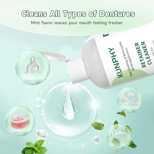 Image of kunphy Ultrasonic Retainer Cleaner Solution Concentrate - 2 Pack Value Bundle, Professional Cleaning for Retainers, Dentures, Invisible Aligners, Mouth Guards, Removes Odors & Stains, 16 oz (Mint)