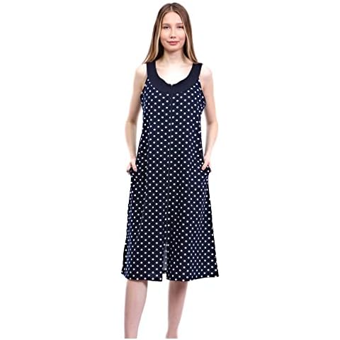 Womens 100% Cotton Zipper Front with 2 pockets Sleeveless Summer Dress Robe House Dress (Polka Dots, XXXL) Cover