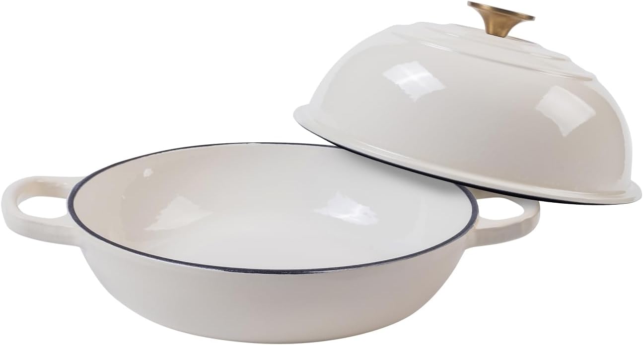 6 Quart Enameled Round Cast Iron Dutch Oven Pot with Cloche Lid,Bread Oven for Homemade Sourdough Bread Baking,Bread Pot with Dome Lid,Oven Safe to 500°F Cream