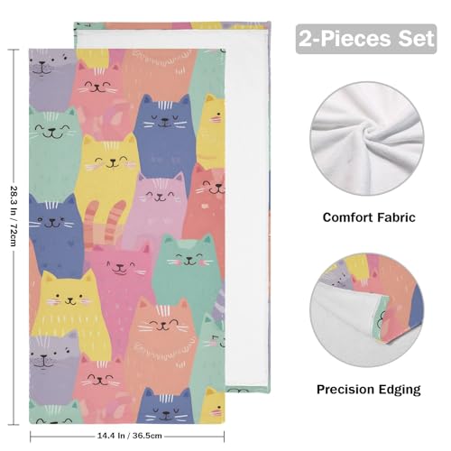 Toallas de mano absorbentes y suaves de algodón, pack de 2 toallas decorativas de gato 4