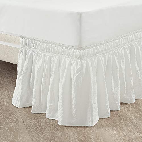 Lush Decor Ruched Ruffle Elastic Easy Wrap Around Bed Skirt Single Queen/King/Cal King Off White...