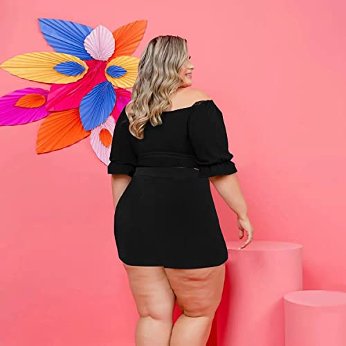 Image of Women Plus Size Skirt Two Piece Outfit Short Sleeve Off The Shoulder Crop Top shorts Dress Suit Set