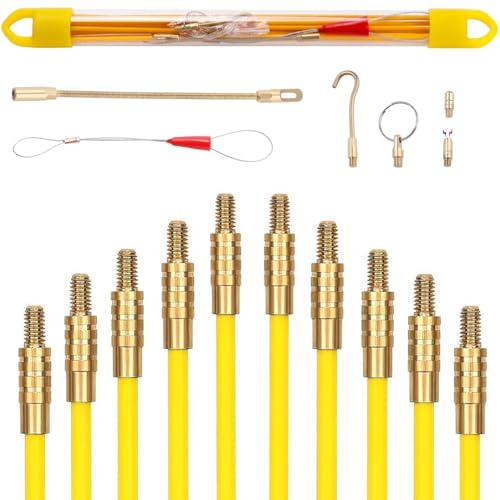 Guia Pasacables Profesional,4MM 33CM 10 Varillas de Guia Pasacables, 4MM 30M TOOSOAR Dispositivo para Tirar Cables, Amarillo