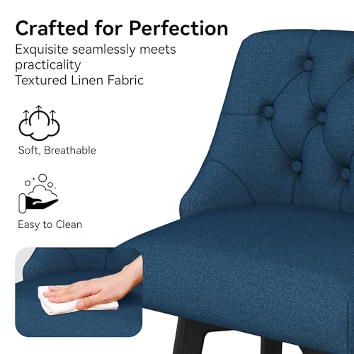 Image of Swivel Counter Height Bar Stools with Back, 26 inch H Seat Height Upholstered Fabric Counter Stools for Kitchen Island, Set of 2, Fabric in Dark Blue