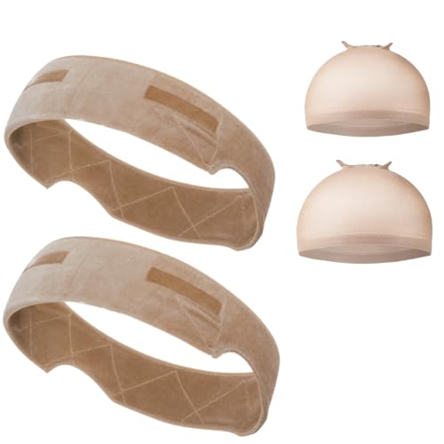 Monicass Adjustable Wig Grip Band, Non-Slip Silicone Headband,Beige 2 Pack