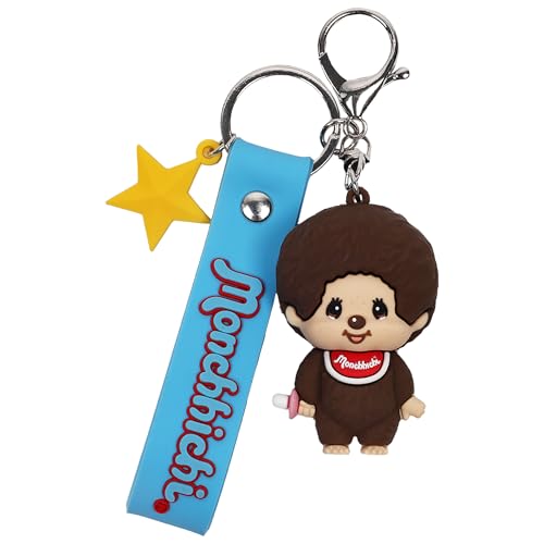 Concept One Moncchichi Character Lanyard Keychain, 3D Figure Bag Charm with Lobster Clasp and Logo Strap, Accessory for Keys and Backpacks, Pink and Blue Brown Fur by Concept One - Image 4