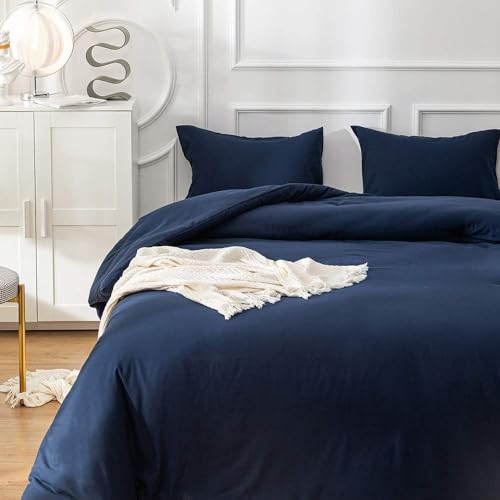 Parure de lit bleu marine king size finitions rétro classique premium
