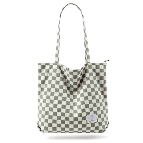 Image of KALIDI Women Corduroy Tote Bag Zipper Casual Tote's Handbag Big Capacity Shoulder Bag with Pockets
