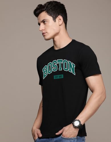 Image of Veirdo Regular Fit Half Sleeves Round Neck Typographic Printed Pure Cotton T-Shirt for Men (Available Colors: Black, Navy, Swan White, & White) (Sizes: S to 2XL)