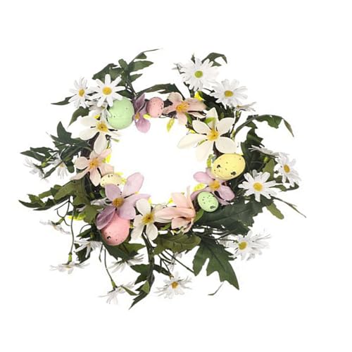 Couronne de Pâques avec fleurs colorées et œufs - Pour décoration saisonnière de la maison - Décoration florale à suspendre à la porte d'entrée