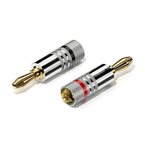 sonero® Bananenstecker 4er-Set, für alle Lautsprecherkabel mit einem Durchmesser bis max. 6mm², 4 Stück mit Farbcodierung (12x rot, 12x schwarz), 24k vergoldet