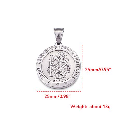 Mystart 2 Pieces Stainless Steel 25mm Saint Christopher Religious Medal Round Tag Necklace Pendants Charms2