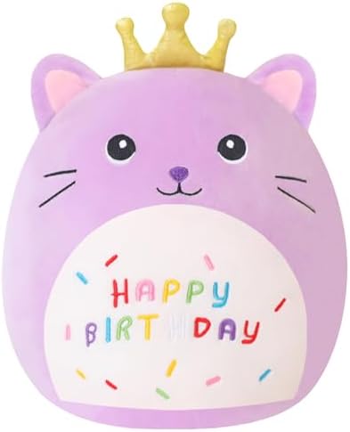 SQEQE Kawaii Cat Plushie Cat Stuffed Animal with Golden Crown Soft Kitty Stuffed Toy Birthday Party Decoration Gift for Kids Girls Boys(Purple Caticorn,10 Inch)