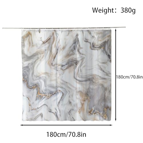 FAIRYGATE Wet Room Shower Curtain Bathroom Waterproof Anti Mould Mildew Resistant Heavy Duty 100% Polyester Fabric Curtains Liner with 12 Curtain Hooks 180cm x 180cm Grey & White B8911 - Image 2