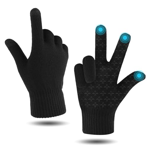 Gloves Men and Women, Touchscreen Gloves, Black Knitted Gloves, W...