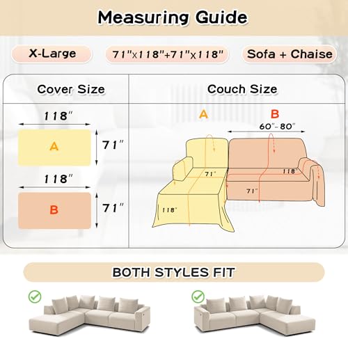 MYSKY HOME Couch Cover for Sectional Sofa, 2 Pieces, 71"x118", Beige by MYSKY HOME - Used condition - Image 6