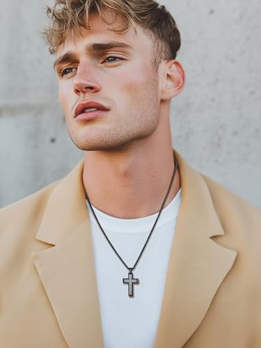 Image of U7 Cross Necklace for Men, Stainless Steel Silver Black Gold Mens Cross Necklace, 22-24 Inches