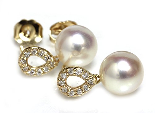 14k Gold - 8.5-8 MM Akoya Cultured Pearl Diamond Unify Earrings for Women Hanadama Quality2