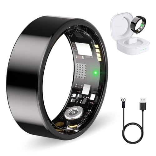 Image of Smart Ring for Women Men Fitness Ring with Heart Rate, Blood Oxygen, Sleep Monitor, Step Tracker, IP68 Waterproof Health Ring for iOS & Android,No Subscription Fee (Black, 8#)