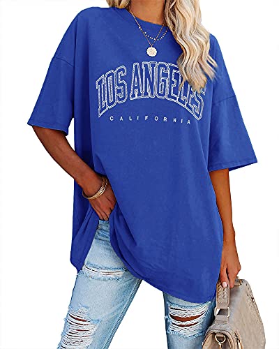 Fazortev Womens Oversized Los Angeles California Graphic T Shirts Half Sleeve Summer Loose Casual Tees Tunic Tops