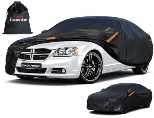 Image of Kayme 7 Layers Sedan Car Cover Custom Fit for Dodge Avenger (1995-2014), Waterproof All Weather for Automobiles,Rain Sun UV Protection.Black