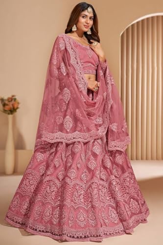 Image of ZAALIMA FASHION Women's Semi Stitched satin blend Lehenga Choli with Embroidered Pattern Unstitched Blouse and Dupatta Set | Women's Lehenga Cholis