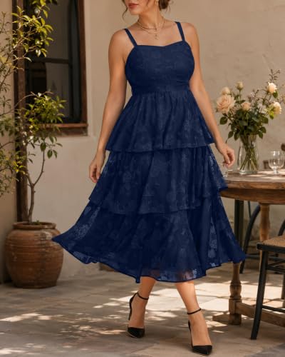 Image of Plus Size Summer Dresses - Floral Beach Wedding Guest Semi Formal Tiered Flowy Long Sundress