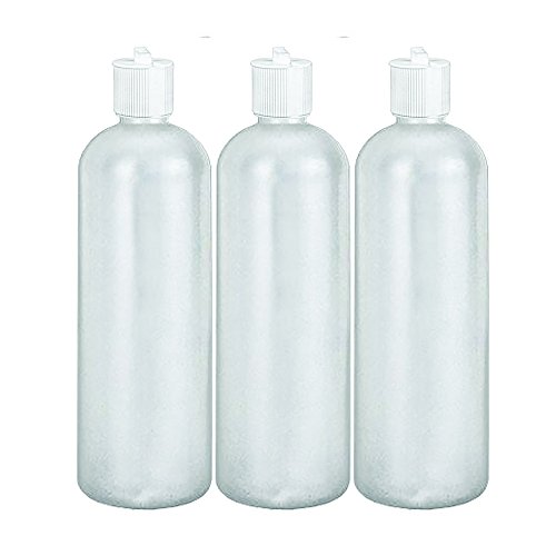 MoYo Natural Labs 16 oz Squirt Bottles, Squeezable Refillable Containers Turret Caps, BPA Free HDPE Plastic for Essential Oils and Liquids, Toiletry/Cosmetic Bottles (Pack of 3, Translucent White)