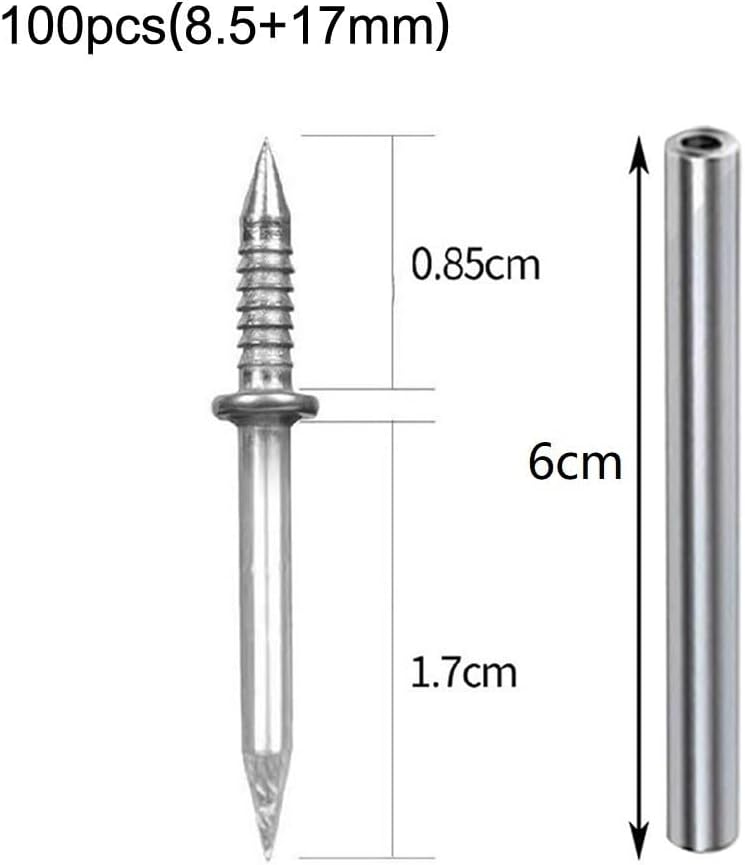 100Pcs Headed Seamless Nails with Sleeve Tool Concrete Walls, Steel Base Thread Skirting Board Fixings DIY Interior Decoration 8.5+17mm(A)