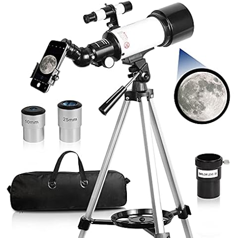Teleskope für Kinder und Einsteiger, 70 mm Blende, 400 mm AZ-Halterung, voll mehrfach beschichtete Optik, Teleskop Astronomie Erwachsene Teleskop mit Stativ, Handy-Adapter, Rucksack Cover
