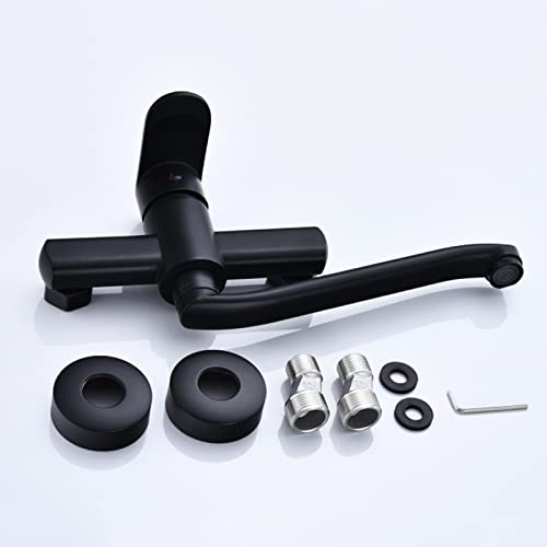 Grifo de cocina de pared negro monomando fabricado en latón resistente 8