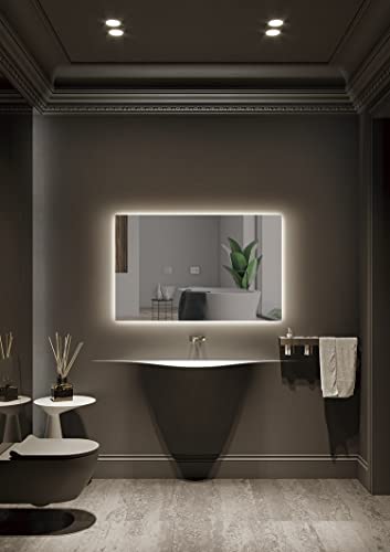 Mice - Espejo con luz led de Pared para Baño, Dormitorio, Vestdor - Espejo retroiluminado, luz fría, con Doble Sensor, antivaho y on/Off - Espejo de Maquillaje con luz - Medida 120X80 cm
