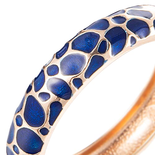 Ujoy Indian Enamel Jewelry Gold Plated Bracelet Handmade Circular Colored Spring Wide Cuff Bangle 55C41 Navy Blue #TOP4