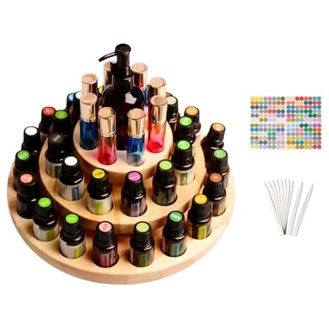 VolksRose Essential Oil Box, Wooden Storage Holds Organizer 39 Slots 3 Layers Essential Oil Container, Aromatherapy Natural Wood Round Rotating Display Rack Cover