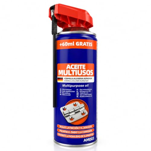 Aceite Multiusos en Spray 400 ml, Lubricante con Cánula de Precisión, Reduce la Fricción y Ayuda a Prevenir Óxido y Corrosión, para Bisagras, Cerraduras, Guías, Cadenas y Mecanismos, Pack de 1