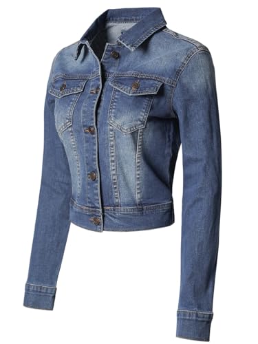 Design by Olivia Women's Classic/Destroyed Vintage Washed Long Sleeve Denim Jean Jacket2