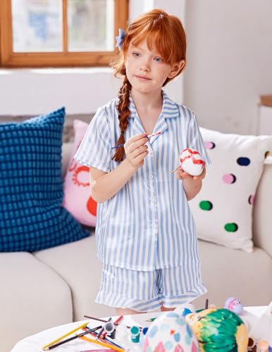 Image of Arshiner Girls Pajamas Silk Satin Pajama Set Button Pjs Ruffle Sleepwear