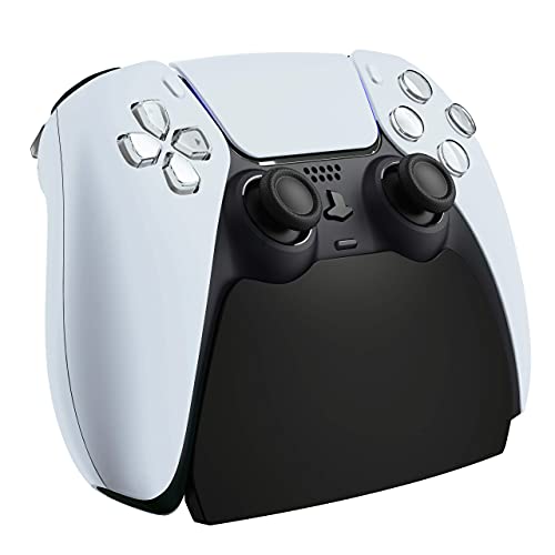 Image of PlayVital Solid Black Controller Display Stand for Playstation 5, Gamepad Accessories Desk Holder for DualSense 5 PS5 Controller with Rubber Pads