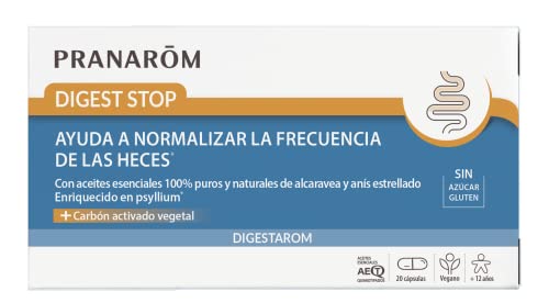 PRANAROM - Digestarom - Digest Stop - Normalise La Fréquence Des Selles - Aceites Esenciales De Carvi Y Anis Estrellado 100% Puros y Naturales - Carbón Activado Vegetal - Vegano - 20 Cápsulas